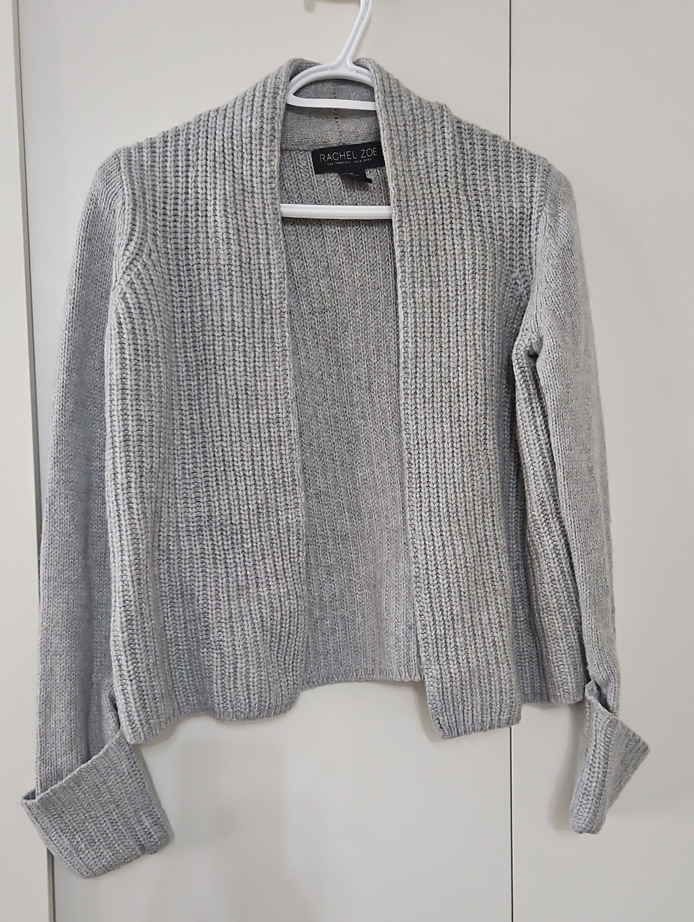Rachel Zoe Light Gray Open-Front Ribbed Cardigan Sweater XS